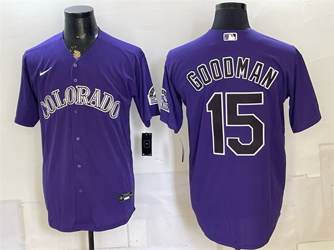 Men's Colorado Rockies #15 Hunter Goodman Purple Stitched Baseball Jersey Men's Colorado Rockies #15 Hunter Goodman Purple Stitched Baseball Jersey